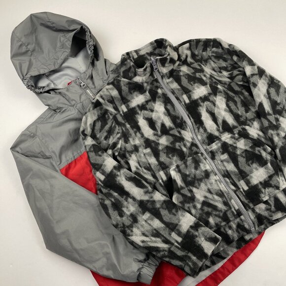 Eddie Bauer Hooded 3 in 1 Jacket Boy's SMALL 7/8 Winter Red Gray Fleece Lined - Picture 1 of 12